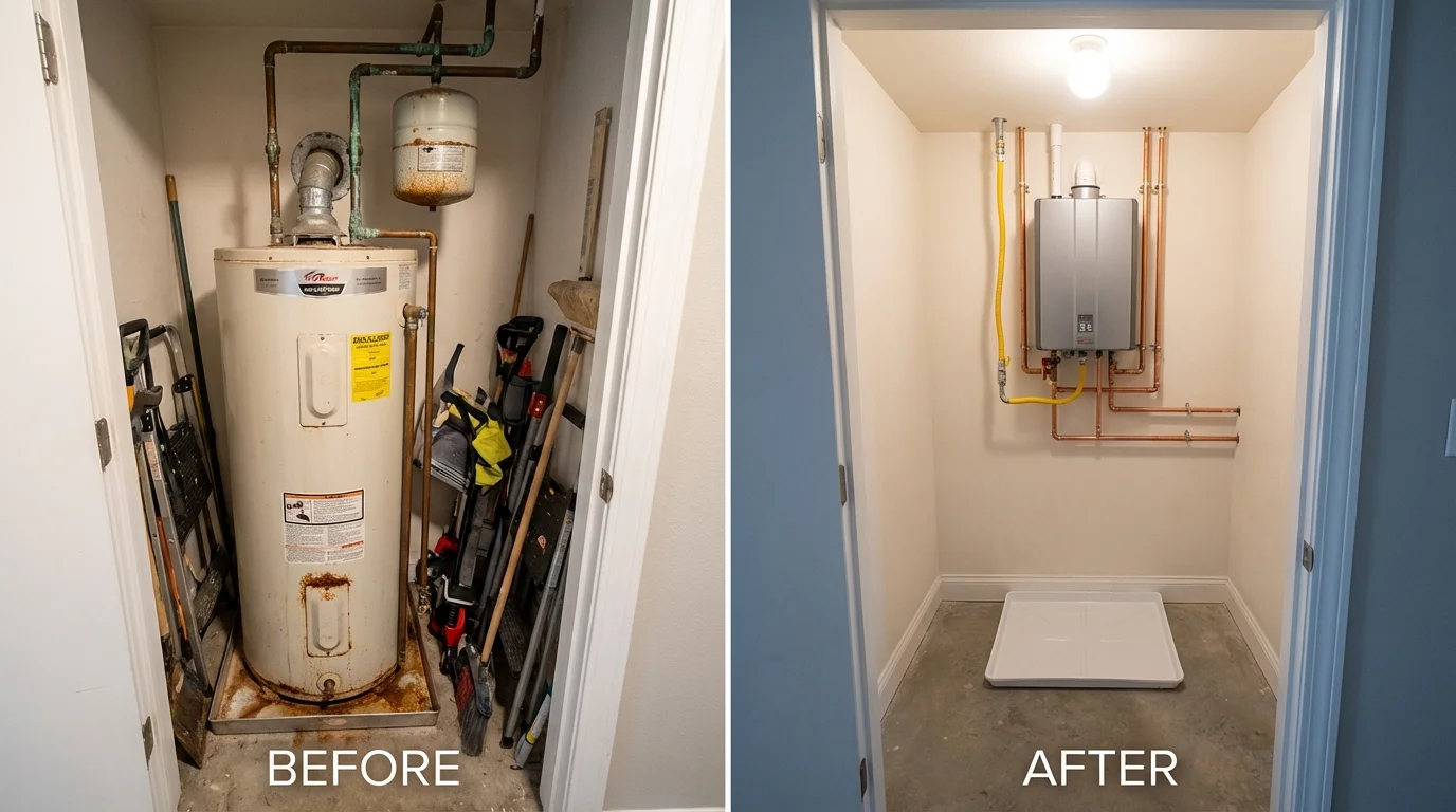 Tank water heater versus wall-mounted tankless unit comparison for Estes Park, CO homeowners